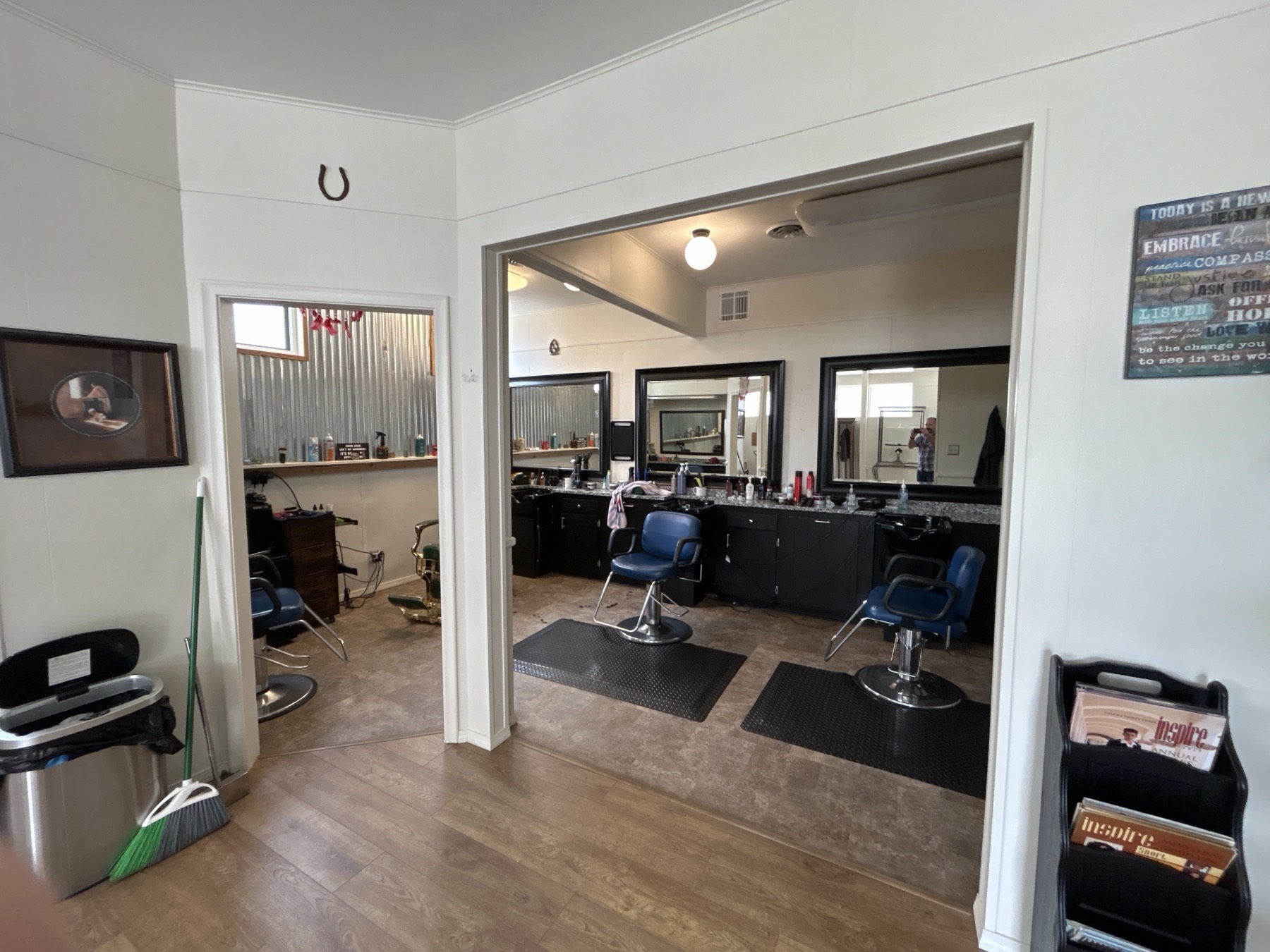 The waiting area inside Absolute Beauty & Barber